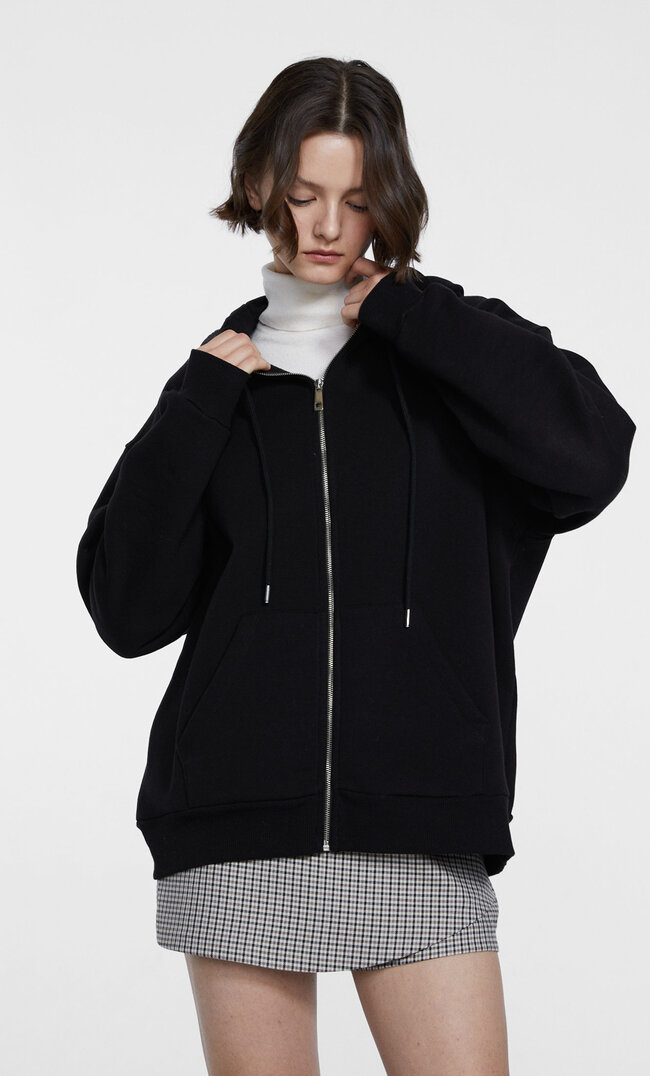 

Stradivarius Bluza Oversize Na Suwak Czarny Xs