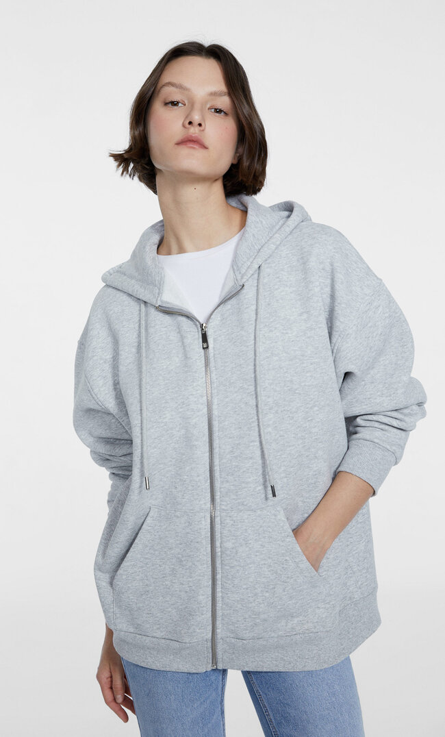 

Stradivarius Bluza Oversize Na Suwak Popielaty M