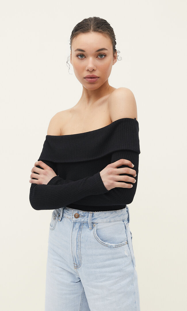

Stradivarius Shirt mit Carmen-Ausschnitt Schwarz S