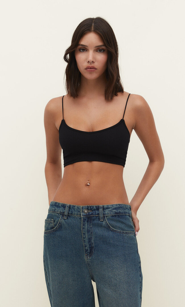 Stradivarius Bezszwowy top Czarny XL