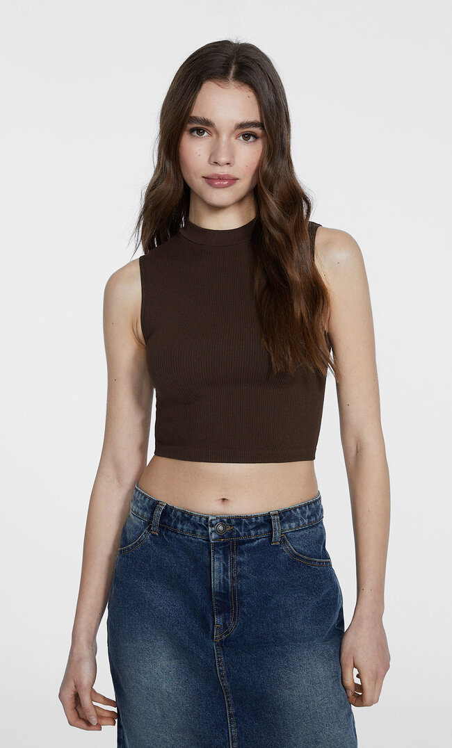 Stradivarius Nahtloses Top Braun M