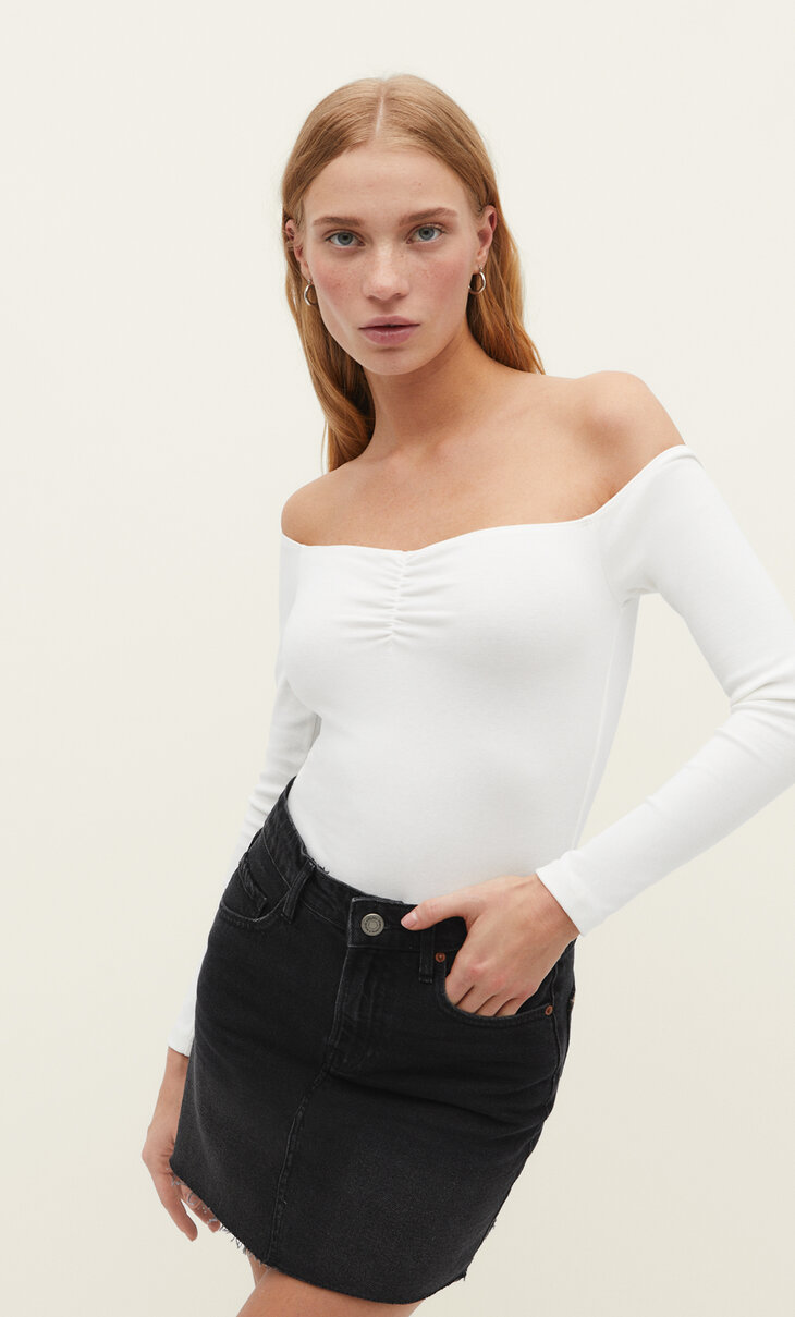Bodysuit with a boat neck