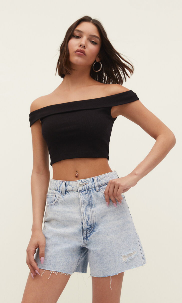 Camiseta bardot crop