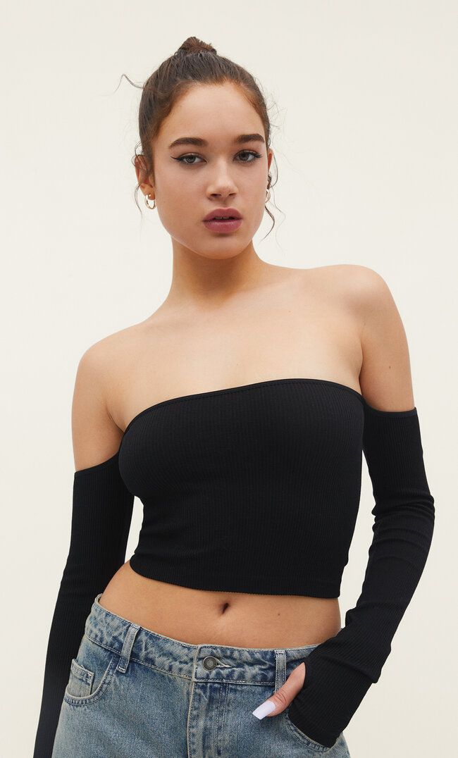 

Stradivarius Schulterfreies Nahtloses Shirt Schwarz Xl