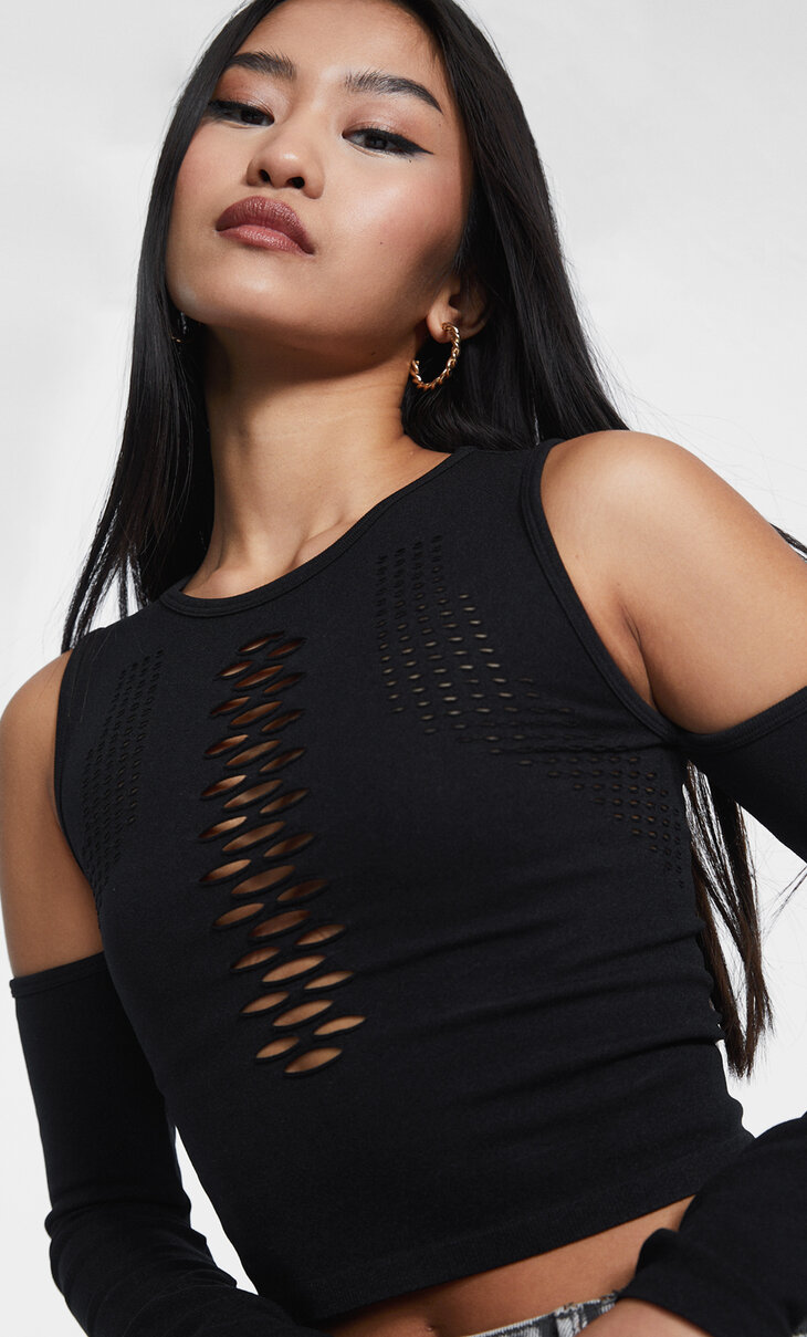 Open-shoulder top with perforations