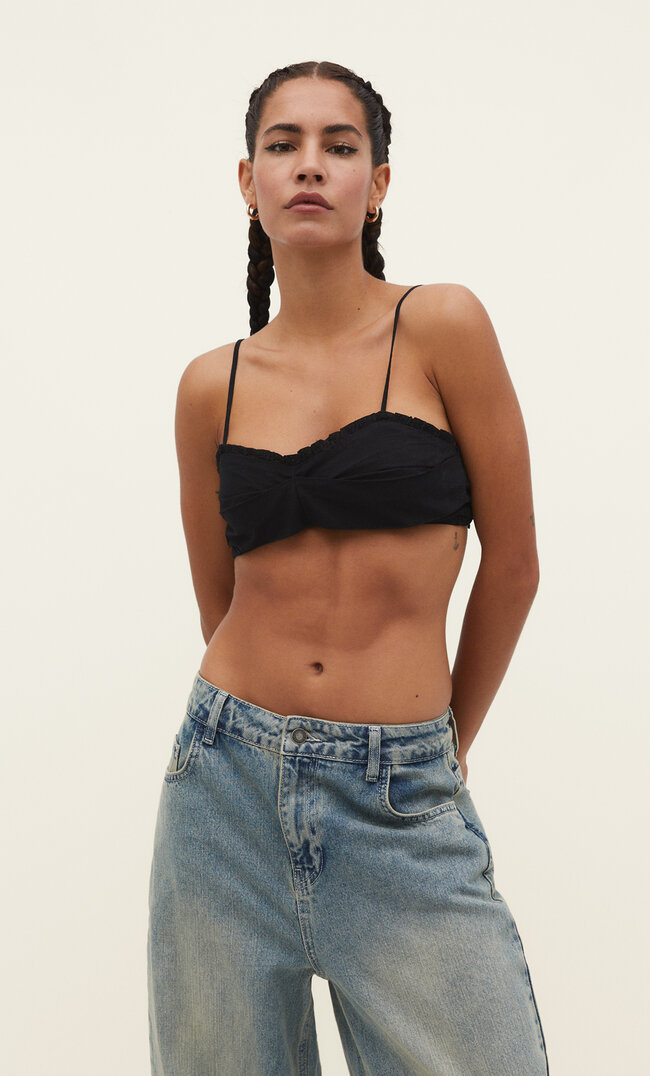 Stradivarius Bralette-Top Schwarz XS