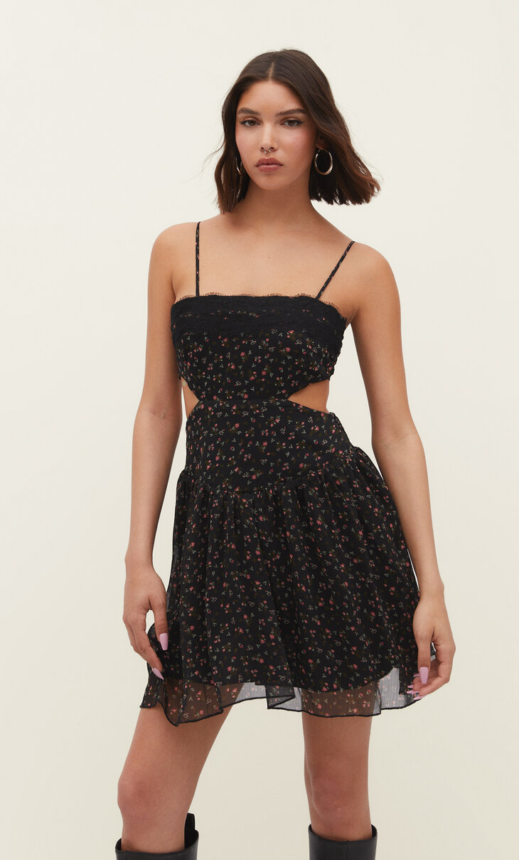 Short printed dress with cut-out detail