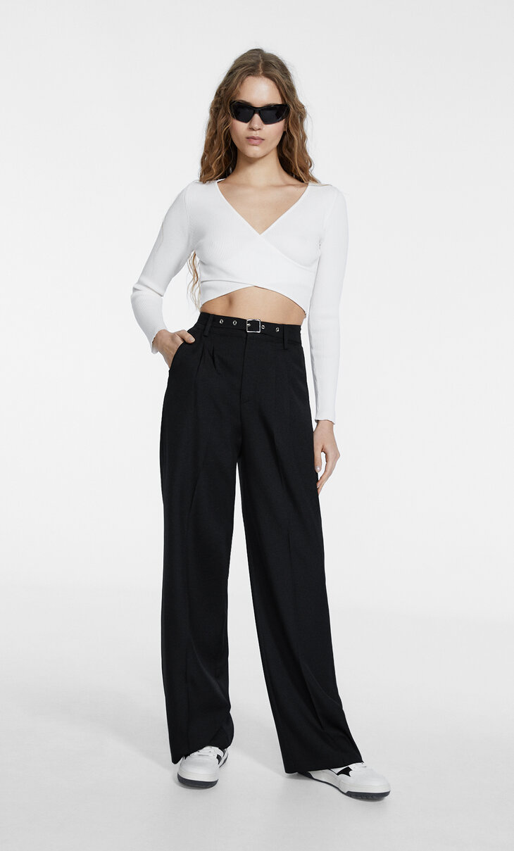 Darted smart trousers with belt