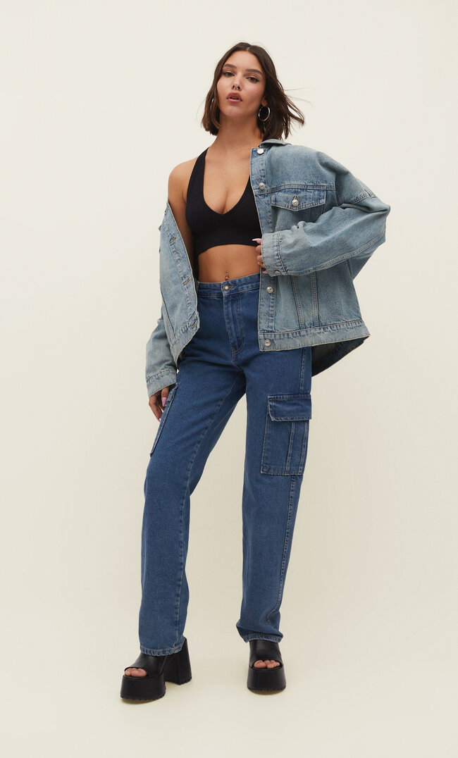 

Stradivarius Cargojeans im Straight-Fit Jeansblau 42