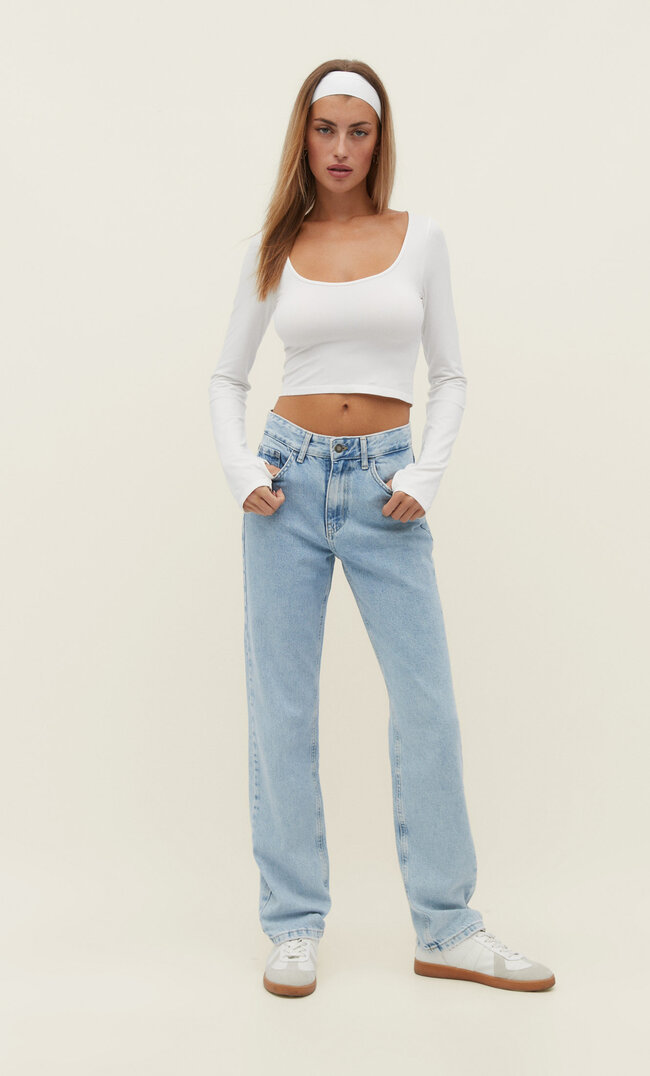 

Stradivarius Straight-Jeans Medium Light Blue Denim 42