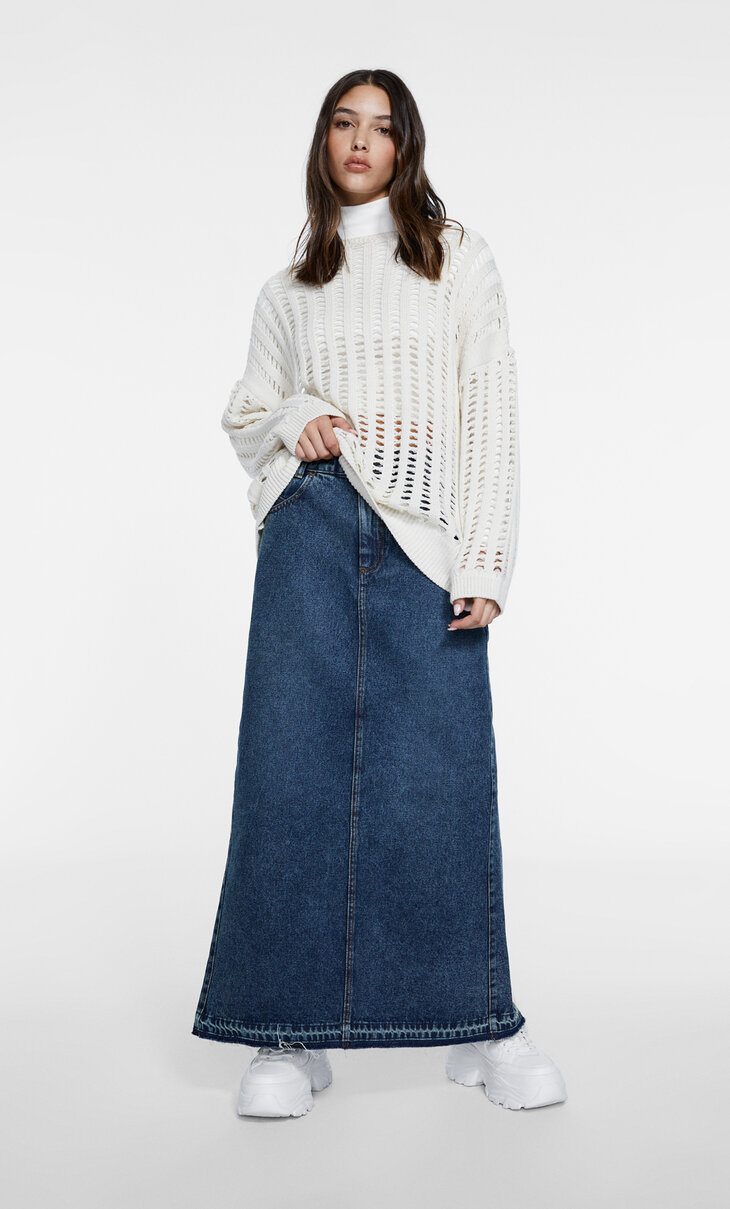 Ilgas džinsinis sijonas