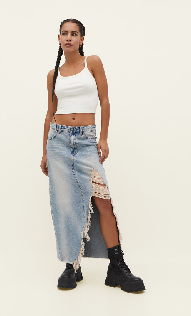 

Stradivarius Jeansrock Mit Rissen Black Denim Dark 32