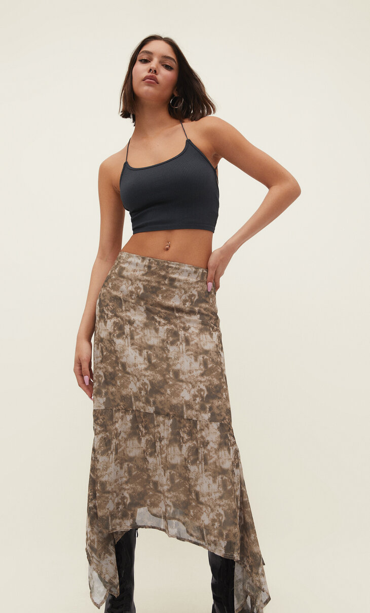 Printed midi skirt with pointed detail