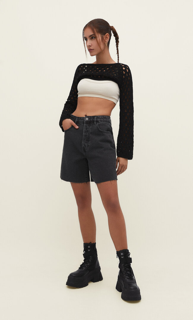 

Stradivarius Low-Waist-Bermudashorts Black Denim Washed 36
