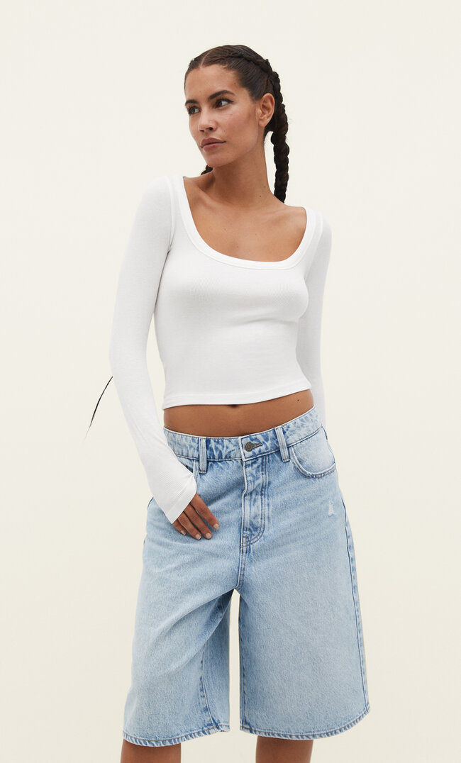 

Stradivarius Baggy-Bermudashorts Gebleichtes Denim 36