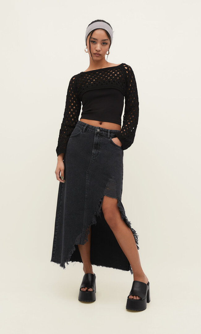 Stradivarius Bolero Mit Lochmuster Schwarz Xs