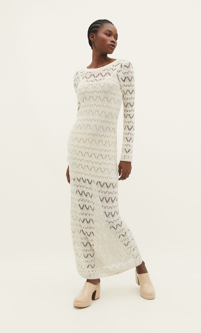 

Stradivarius Langes Strickkleid Mit Lochmuster Vanille Xl