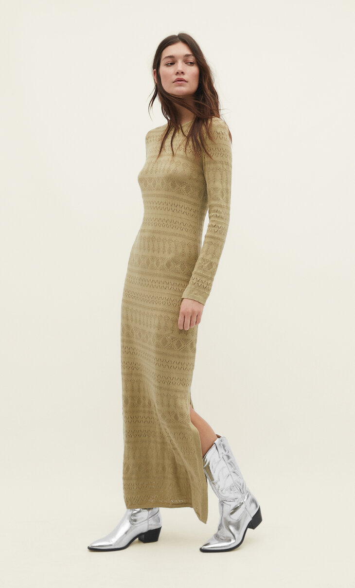 Knit dress with contrasting openwork detail