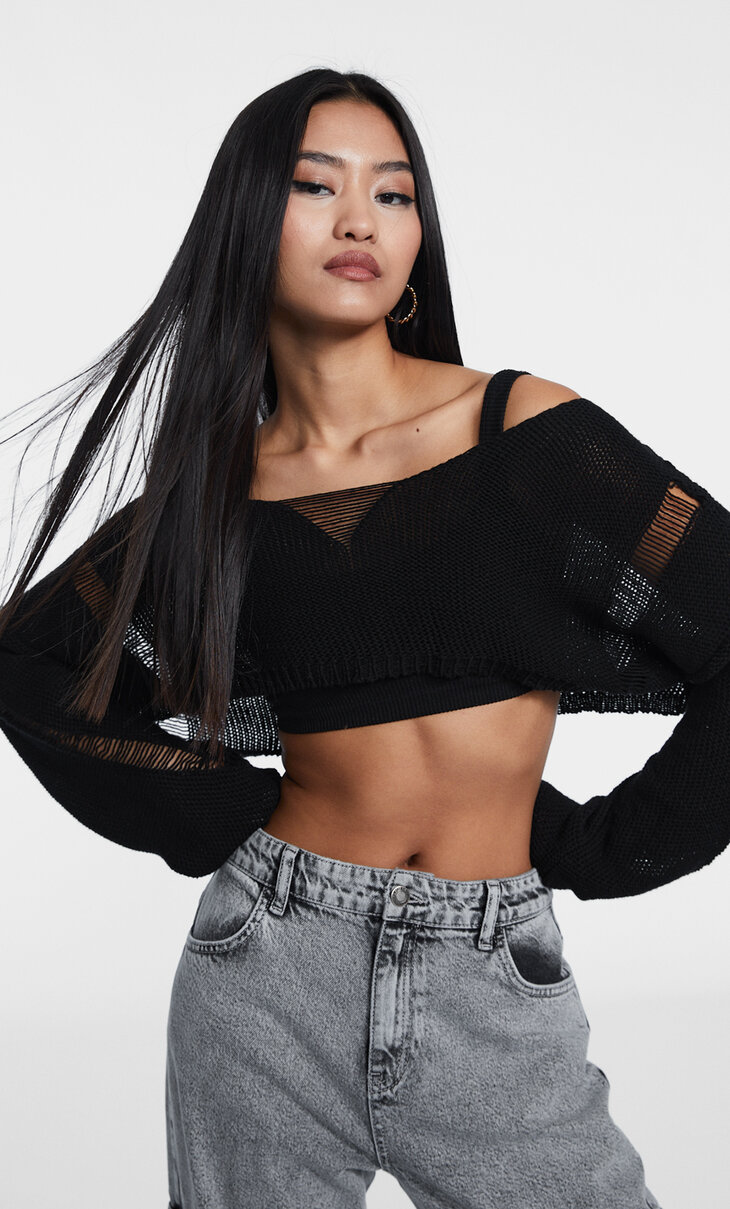 Cropped sweater with rips