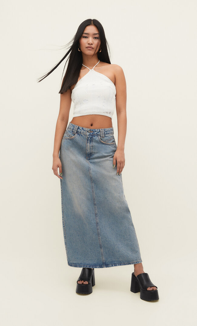 

Stradivarius Top z dekoltem halter i dziurami Szary XS