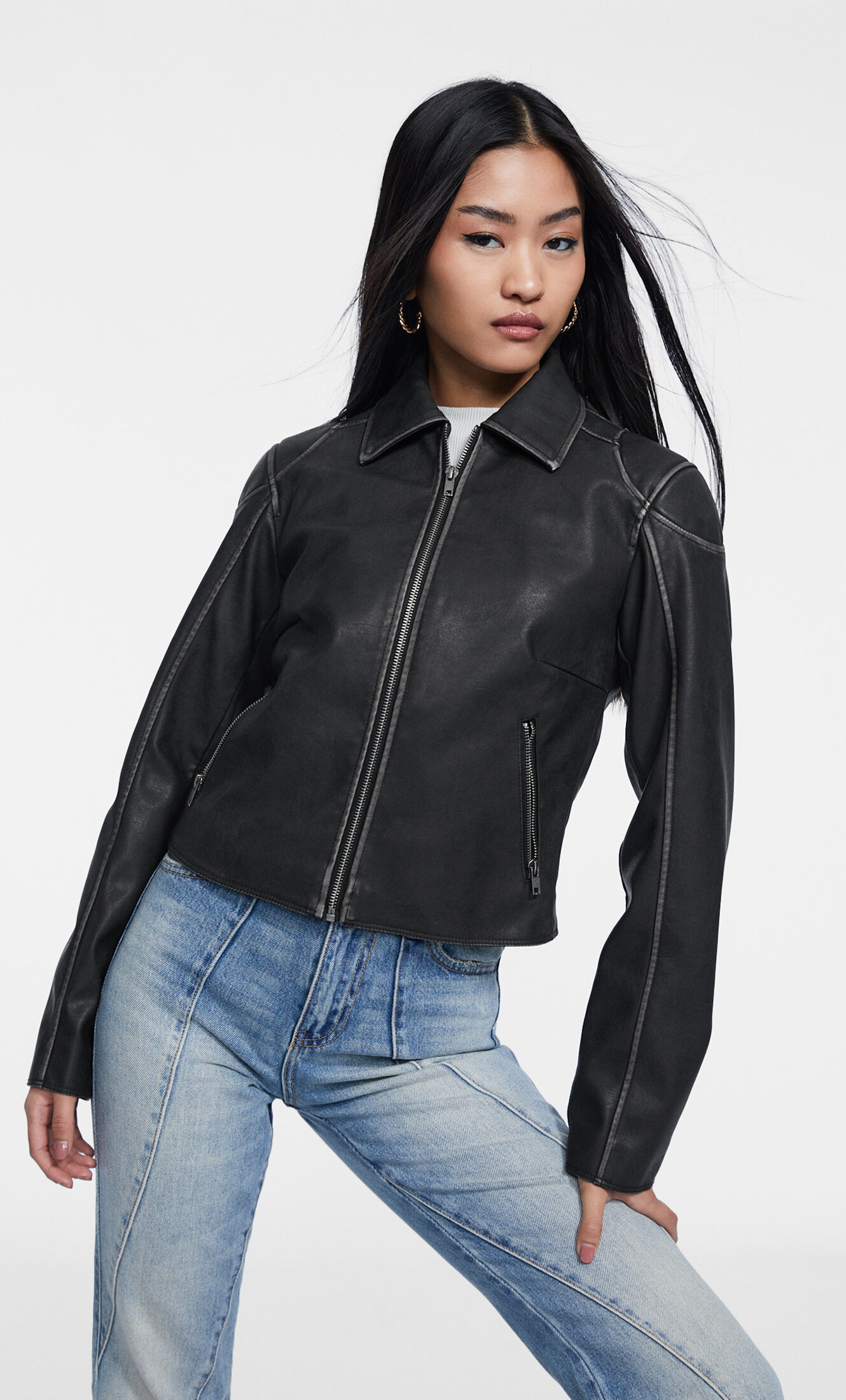 Faded biker jacket - Women's fashion | Stradivarius United States