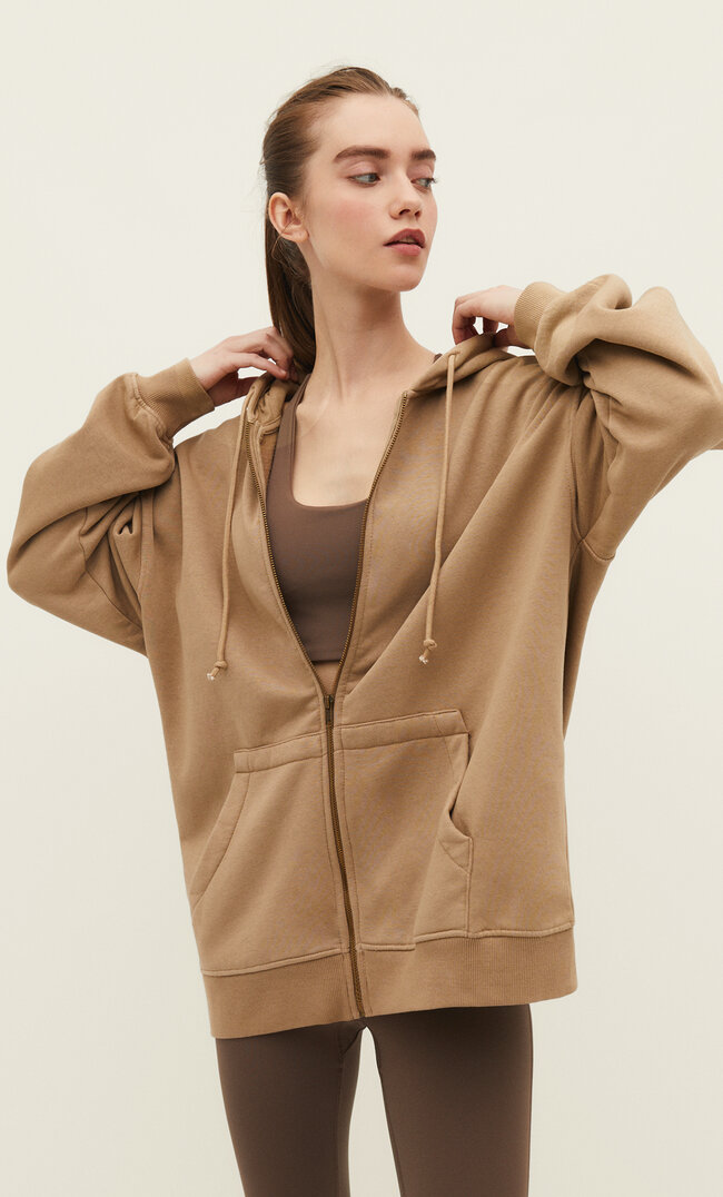 

Stradivarius Oversize-Hoodie Mit Reißverschluss Im Washed-Look Braun M