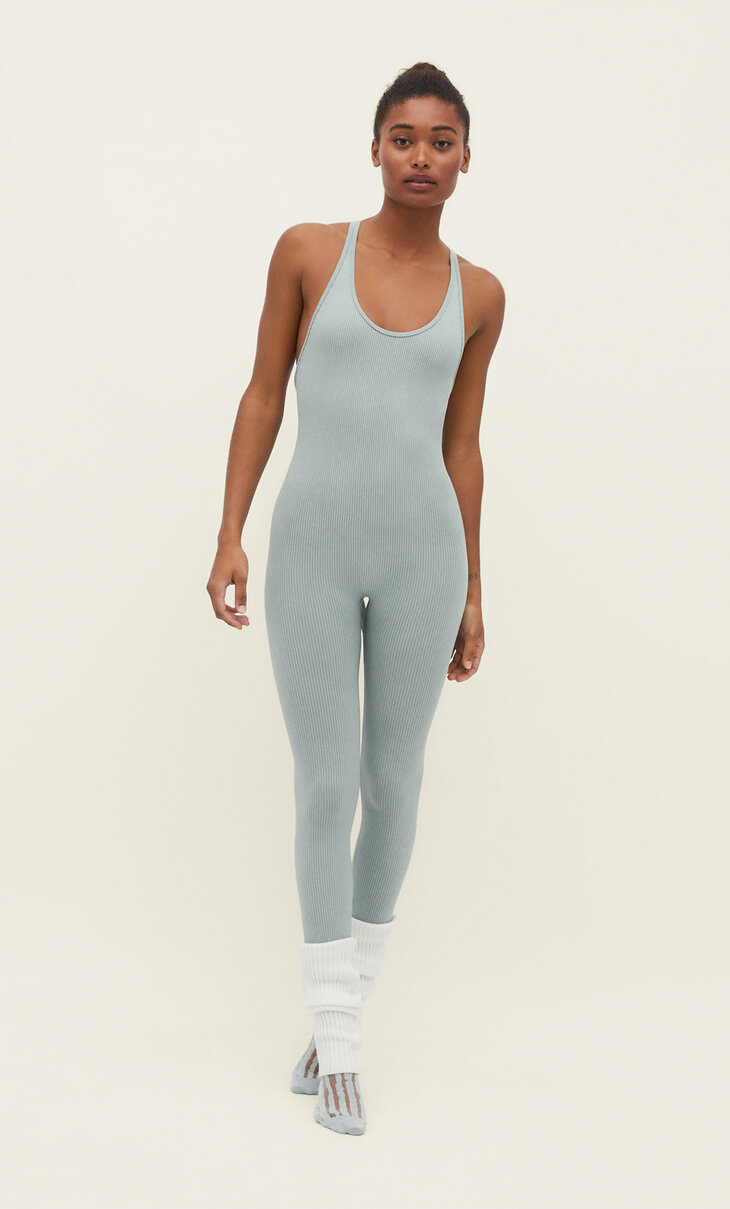 Seamless jumpsuit with straps at the back
