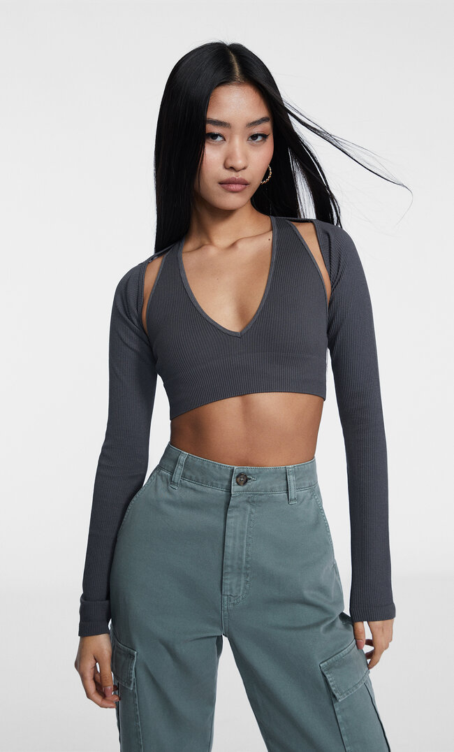 

Stradivarius Nahtloser Bolero Grau Xl
