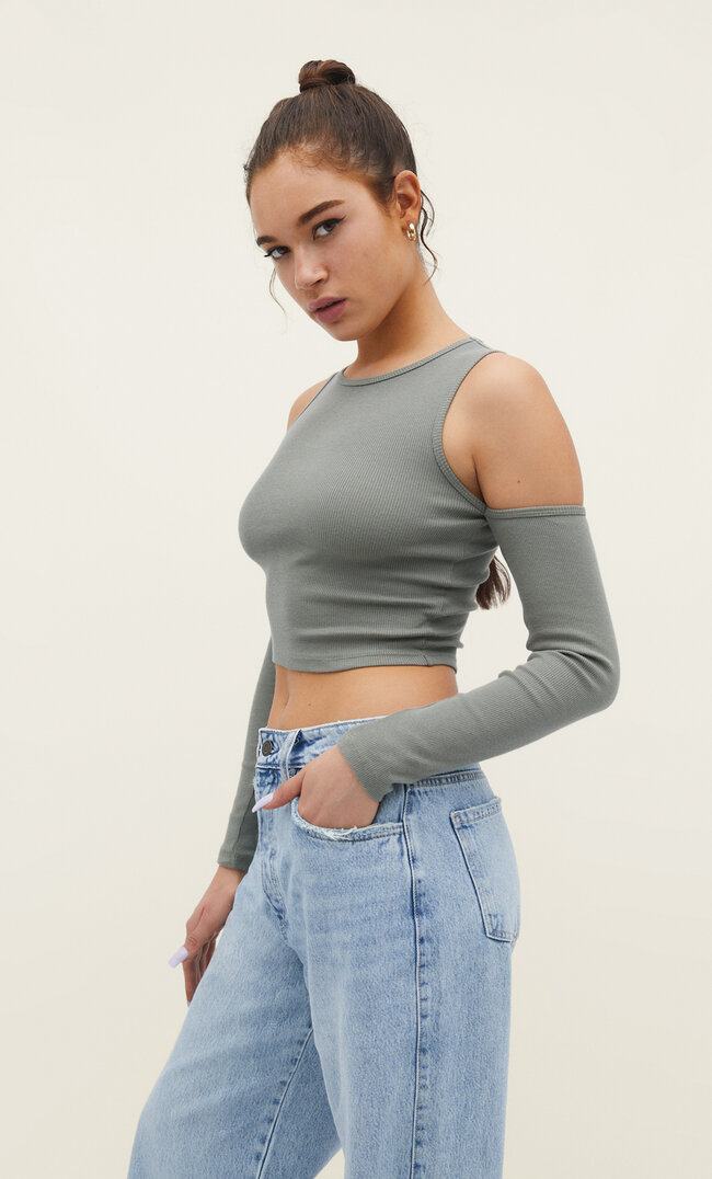 

Stradivarius Schulterfreies Shirt Khaki S