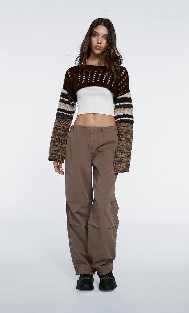 

Stradivarius Parachute-Hose Aus Popelin Mit Kordelstoppern Braun Xs