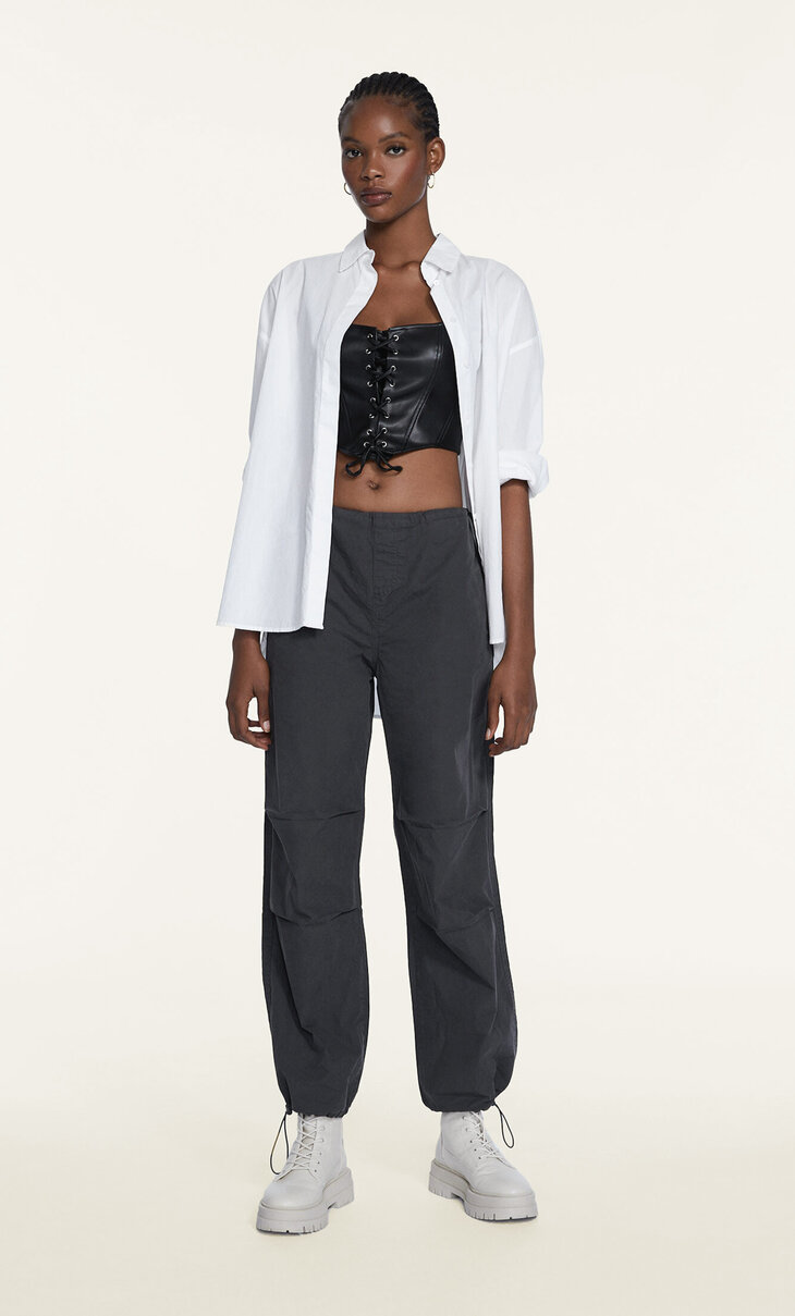 Poplin parachute trousers with stoppers