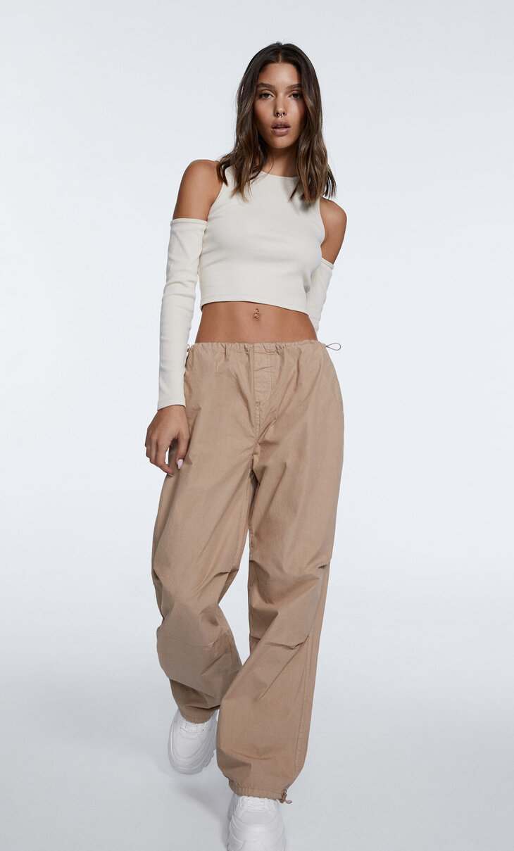 Poplin parachute trousers with stoppers - Women's fashion | Stradivarius United States