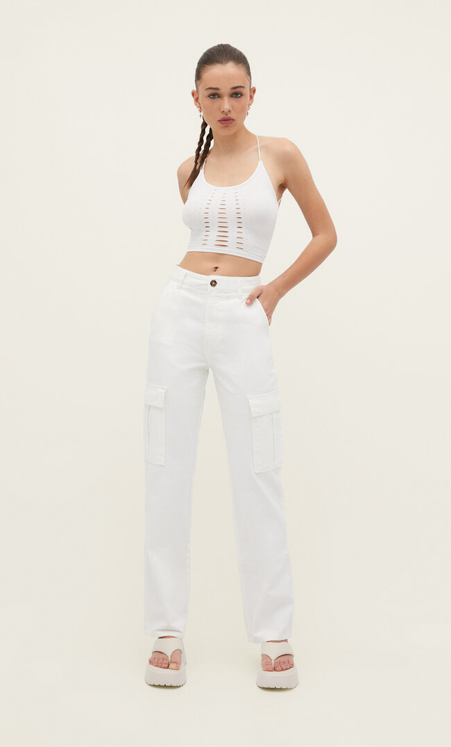 

Stradivarius Cargohose Im Straight-Fit Ecru 40