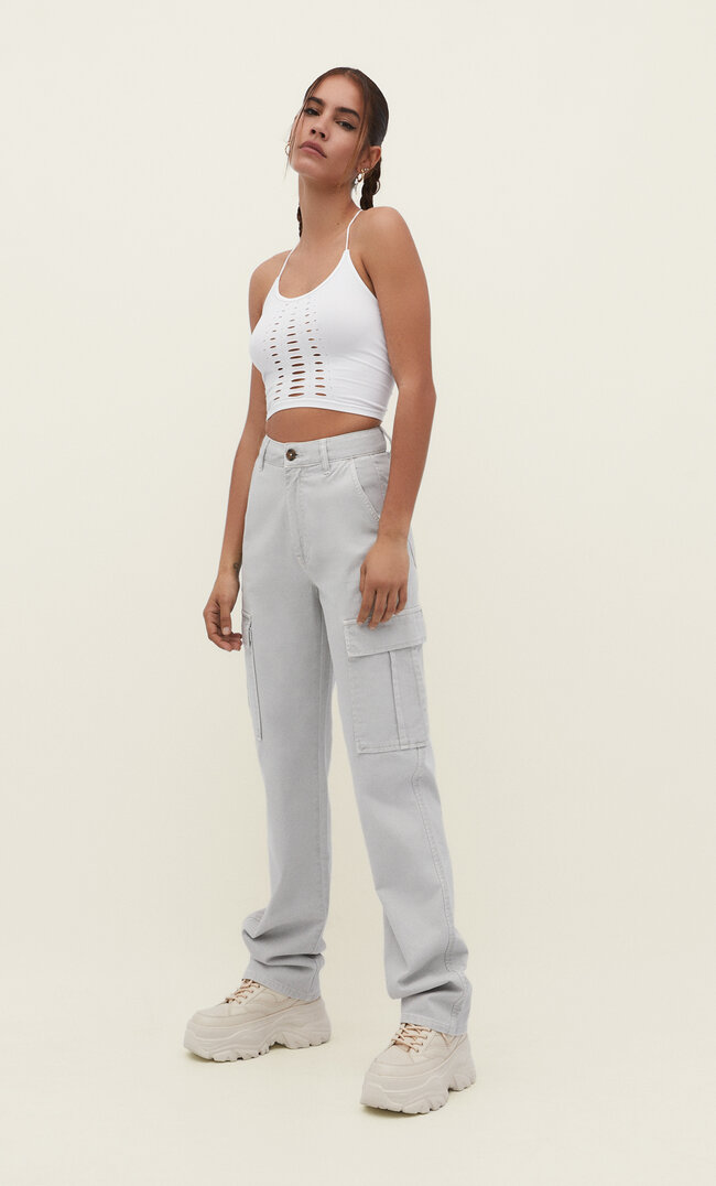 

Stradivarius Cargohose im Straight-Fit Grau 36
