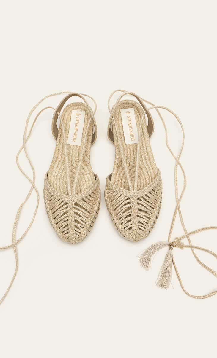 Lace-up raffia espadrilles