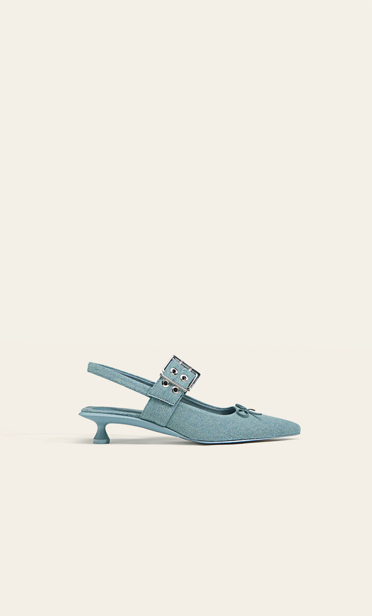 Heeled denim shoes with buckle