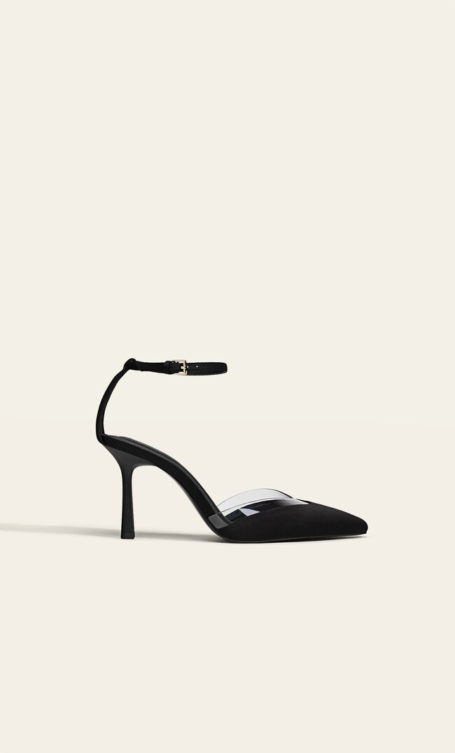 

Stradivarius Buty na obcasie z winylowym elementem Czarny 41