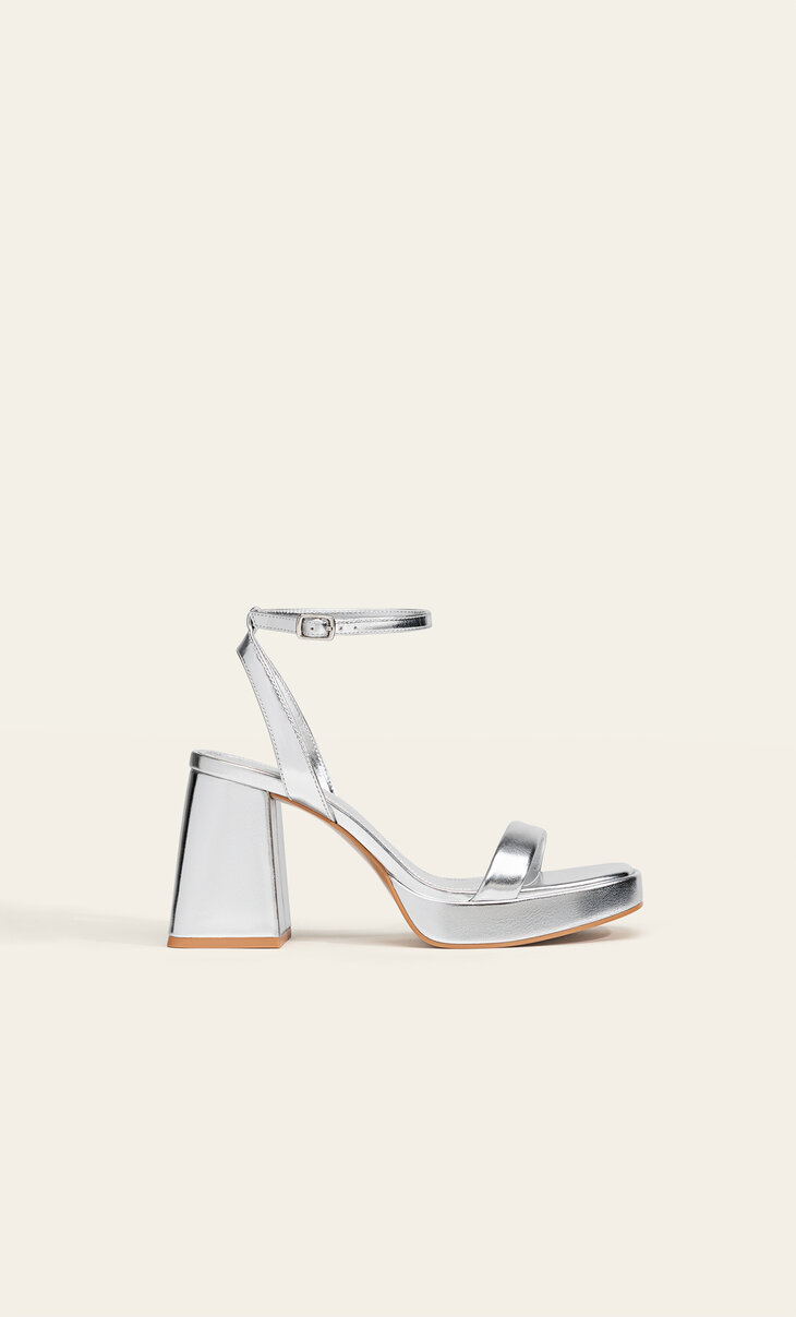 Silver high-heel platform sandals