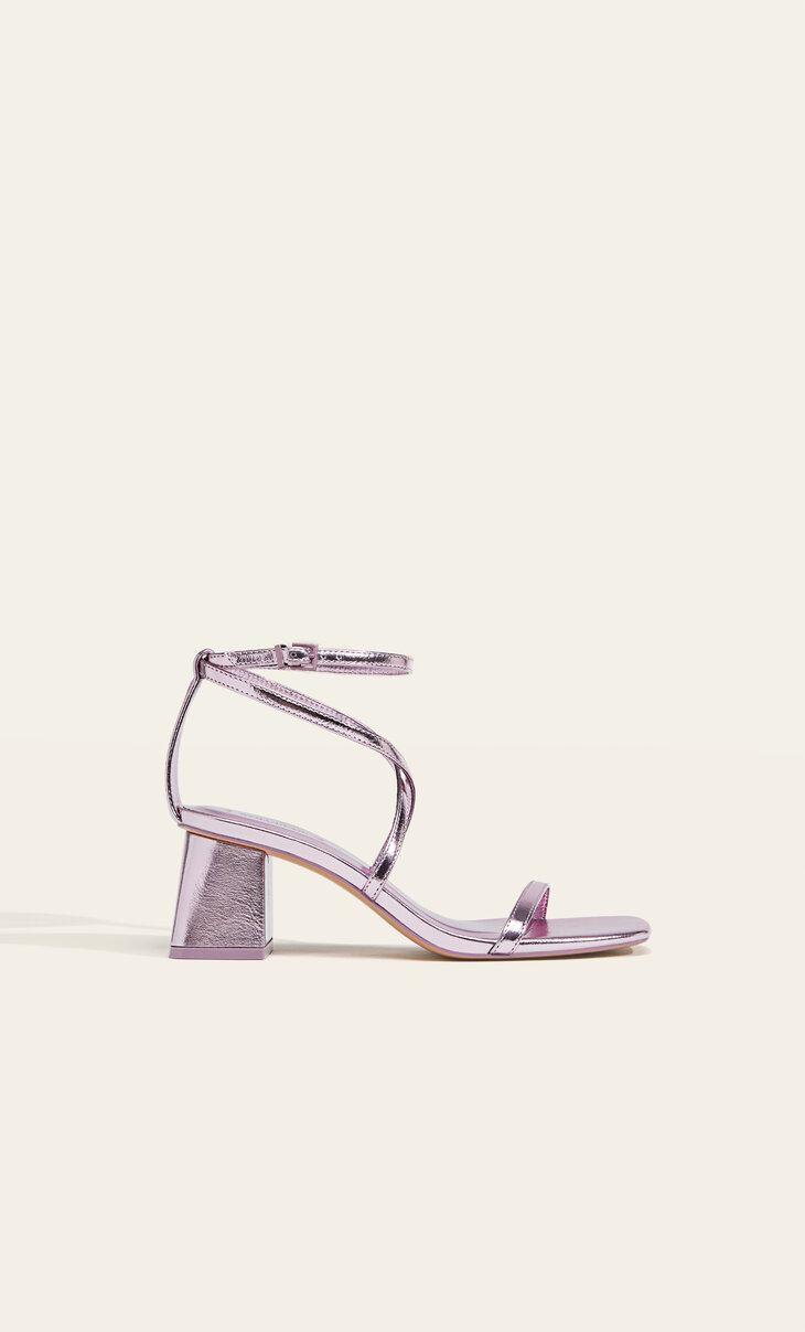 High-heel sandals with metallic straps