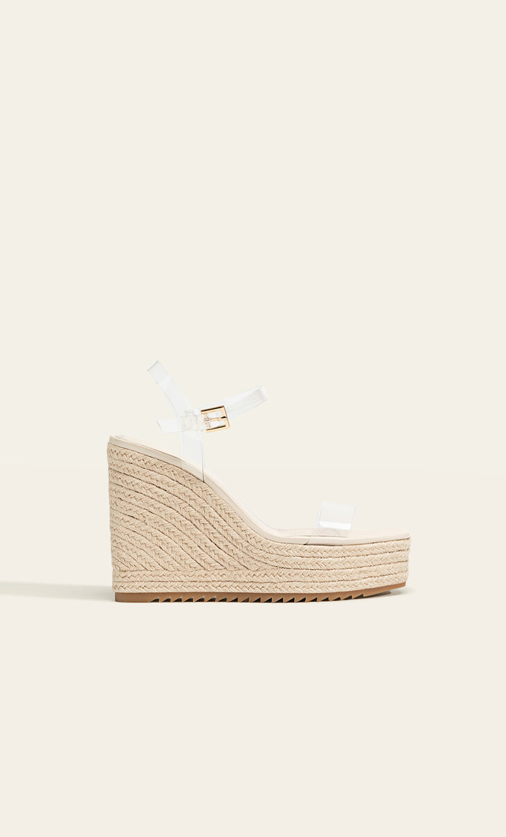 Jute and vinyl wedges with ankle straps