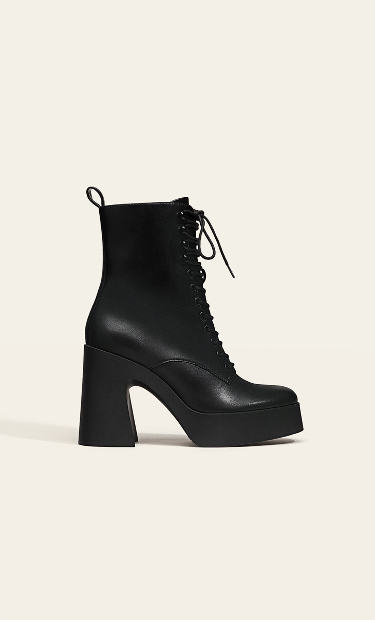 Lace-up high-heel platform ankle boots