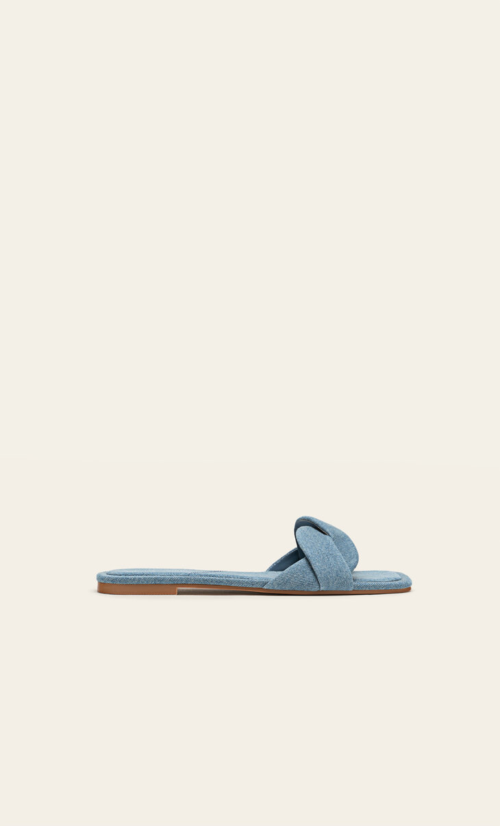 Flat woven denim sandals