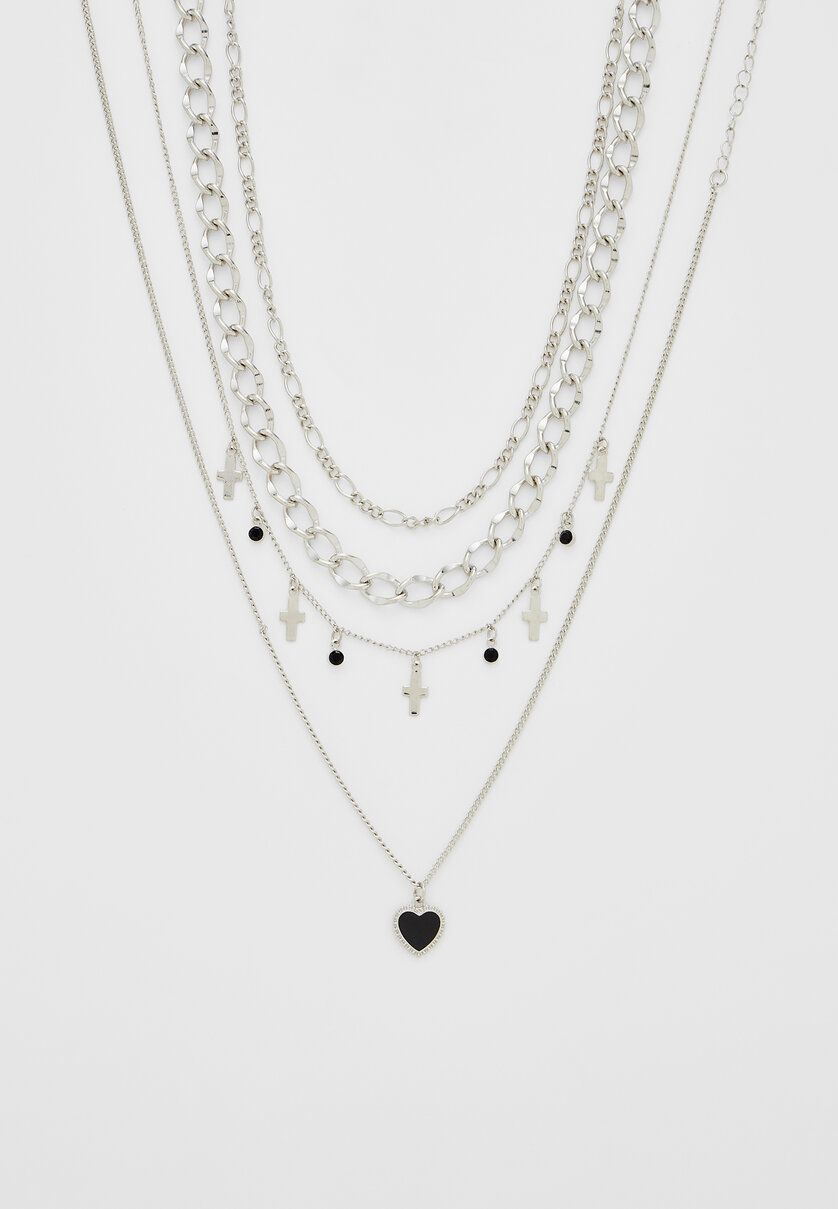 Set of 4 heart and cross necklaces