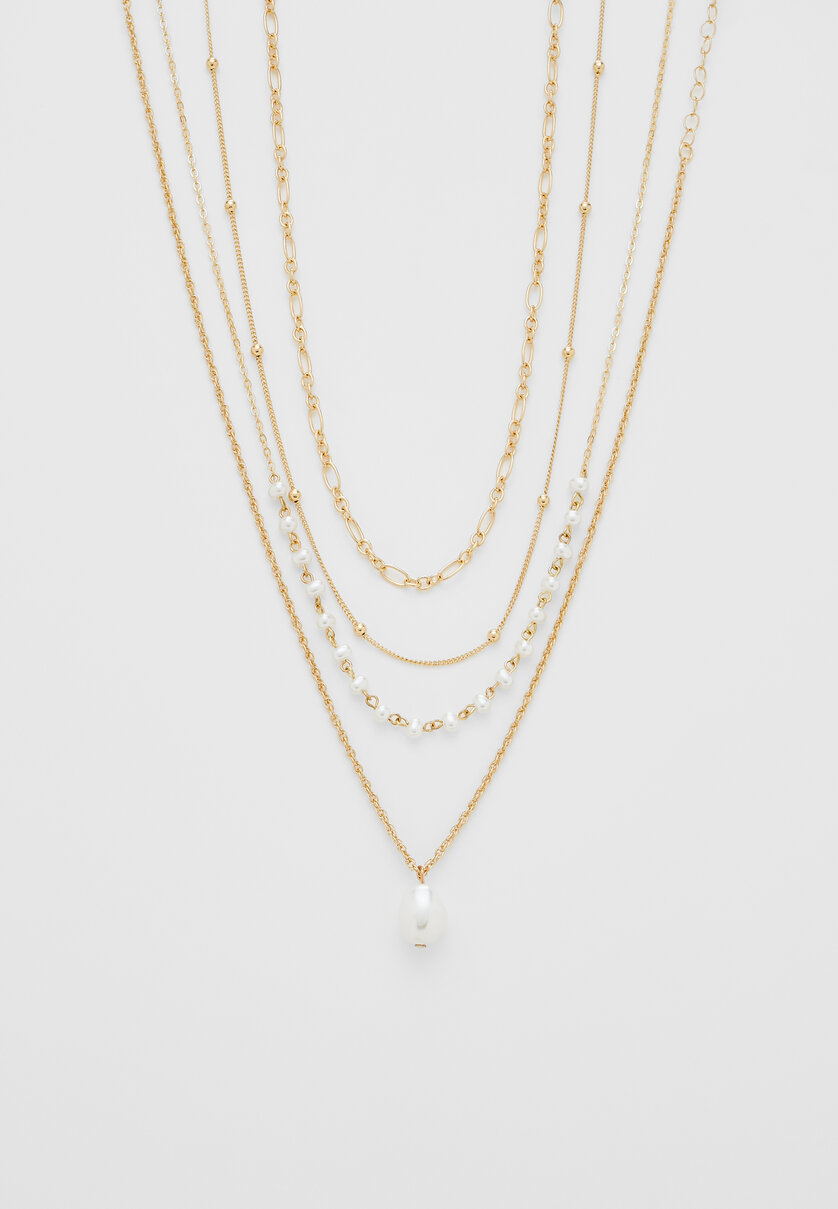 4er-Set Halsketten mit Charm und Perlen