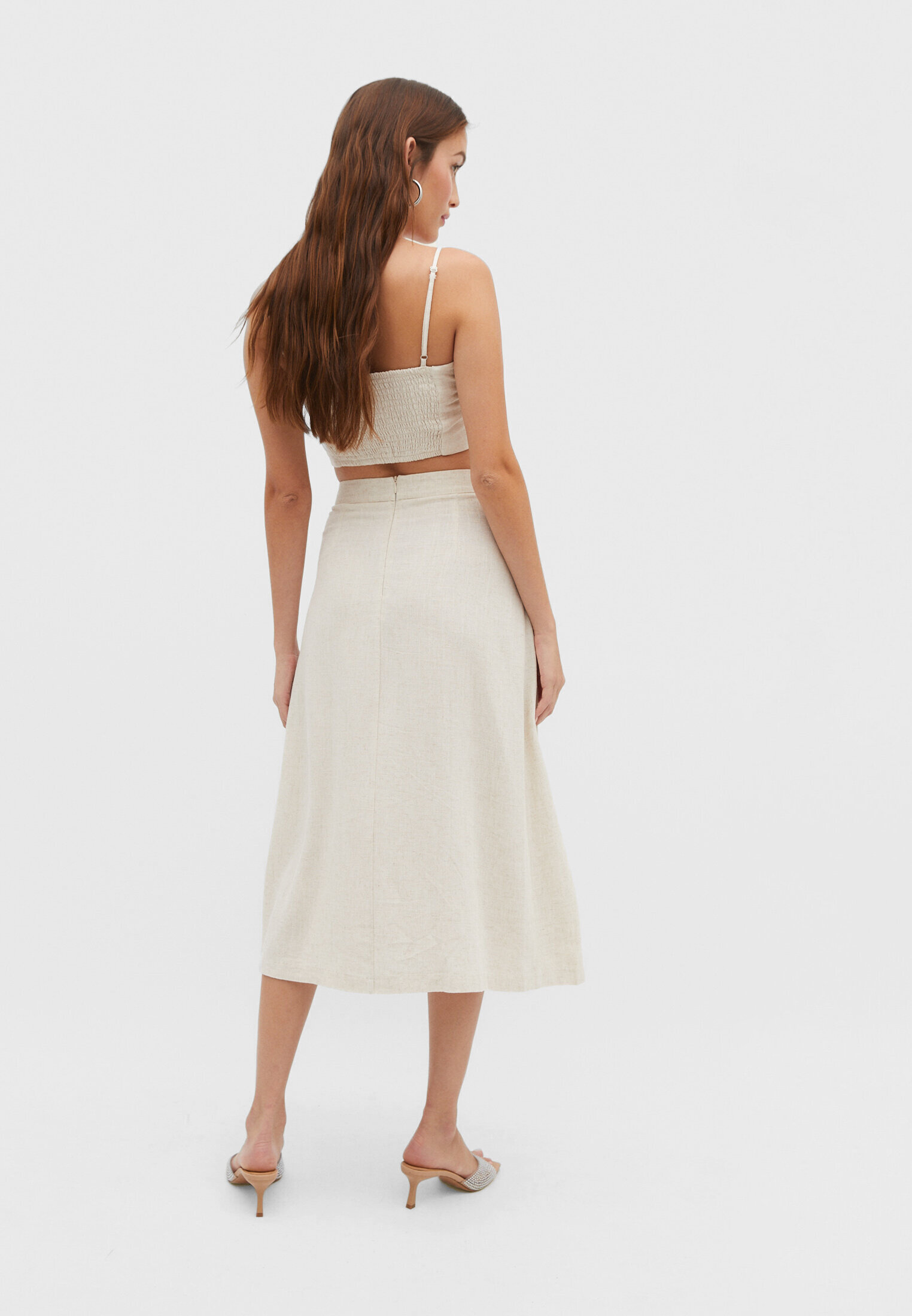 Stradivarius pleated midi skirt in clearance white