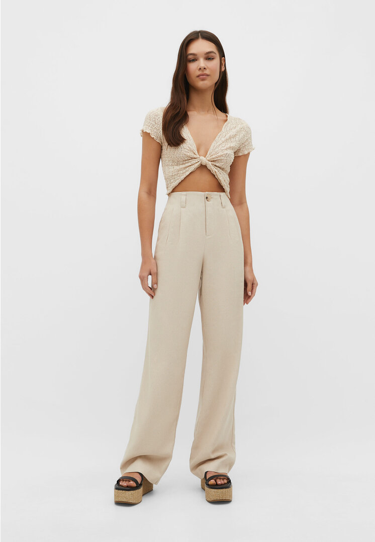 

Stradivarius Stoffhose mit Leinenanteil Steingrau 40
