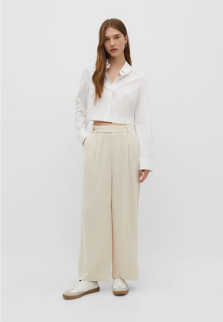 

Stradivarius Culotte-Hose mit Leinenanteil Steingrau 44