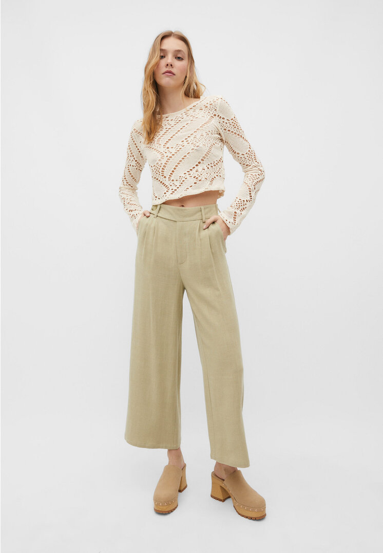

Stradivarius Culotte-Hose mit Leinenanteil Khaki 32