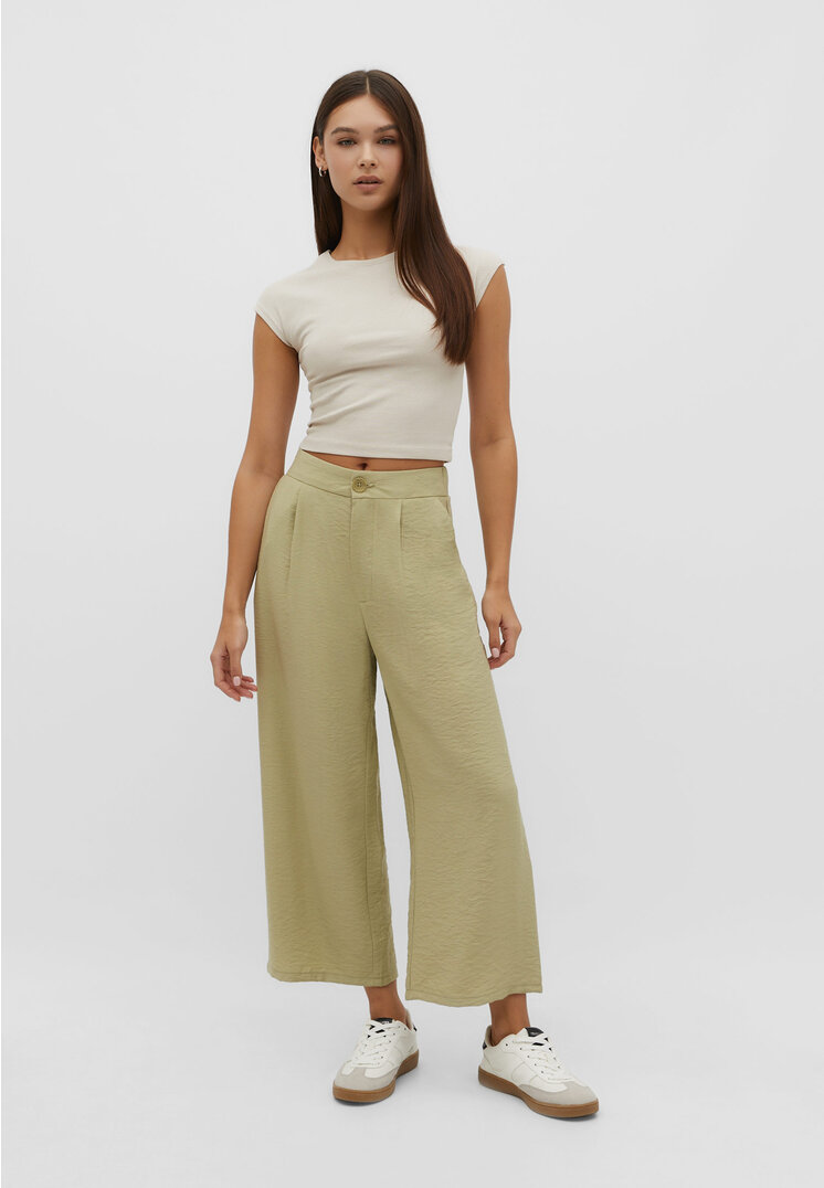 Stradivarius Fließende Culotte mit Bundfalten Khaki XL