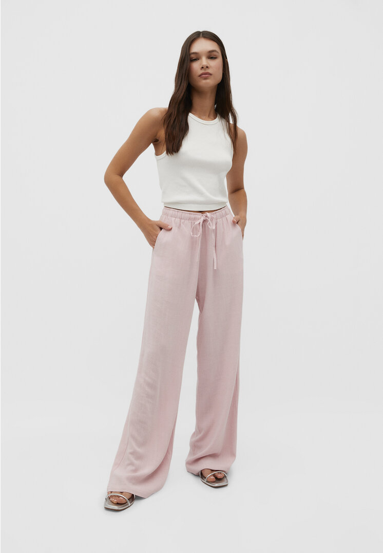 Stradivarius Lange, fließende Hose Stil mit Leinenanteil Pastellrosa XS